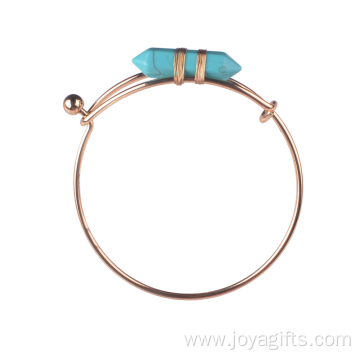 Gold Plated Turquoise Hexagonal Prism Cuff Bracelet Bangle